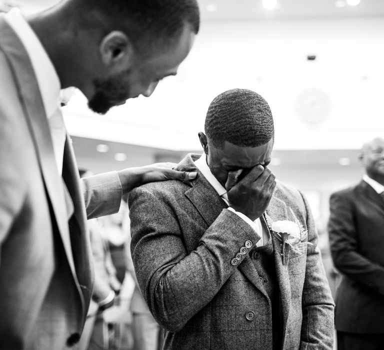 Groom becomes emotional on his wedding day as he sees his bride for the first time