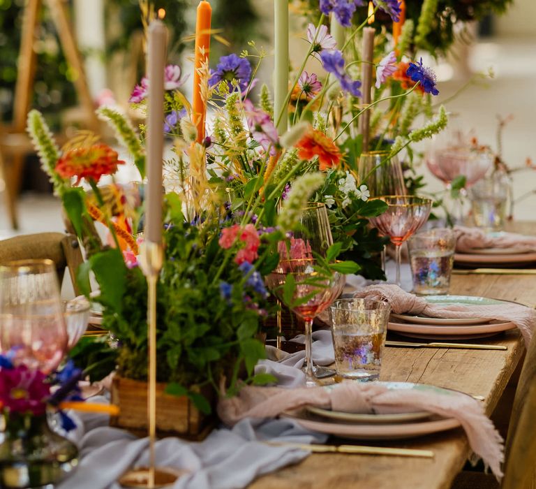 Wooden plant box table centrepiece flowers