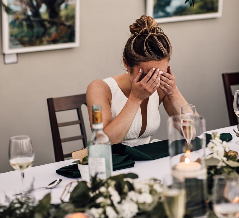 Bride becomes emotional during wedding reception speeches