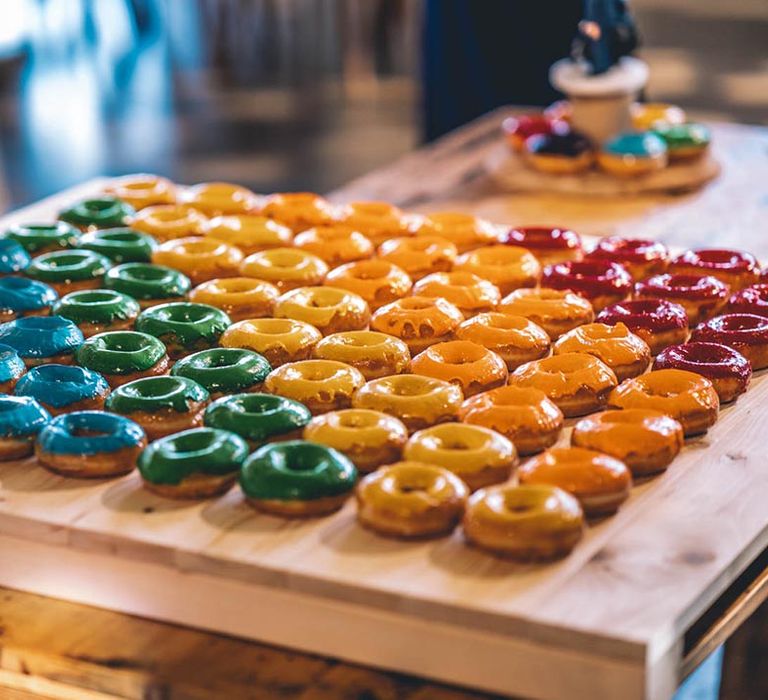 Rainbow doughnuts at wedding