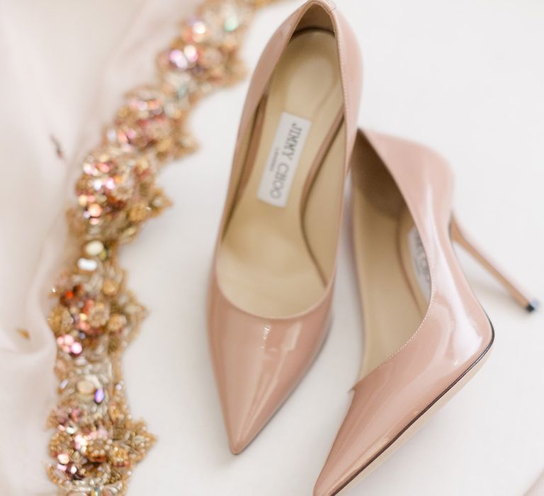 Nude Jimmy Choo wedding shoes for Walima ceremony 