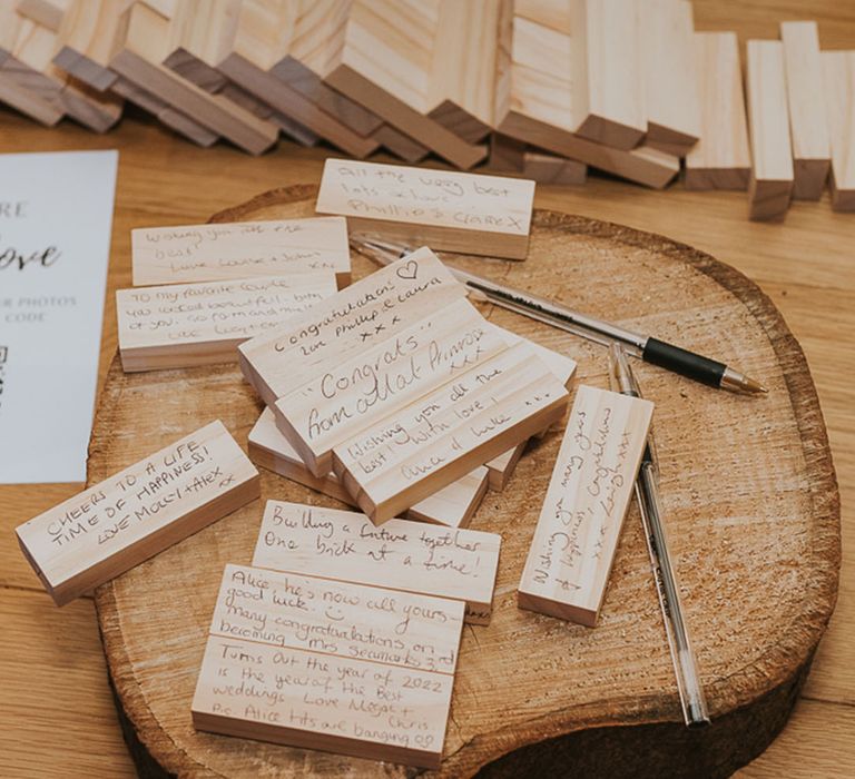 Jenga wooden wedding guest book 