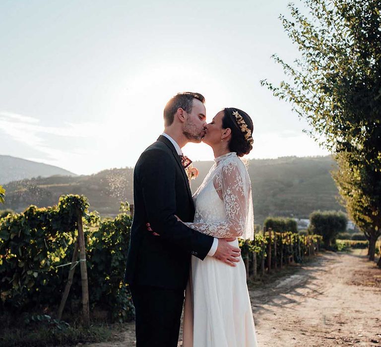 golden hour couples portrait at Porto vineyards, Portugal