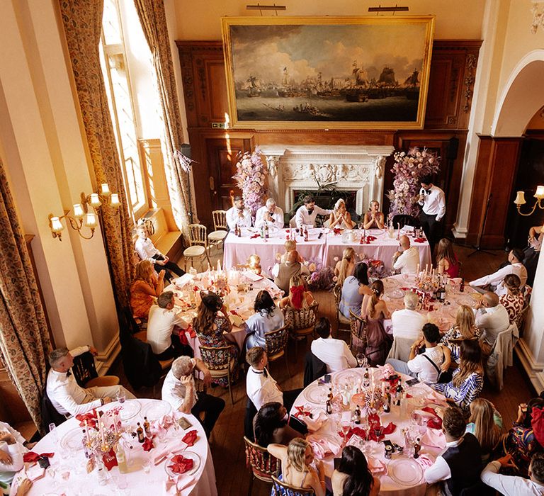 Minterne House in Dorset wedding breakfast with pink and red theme 