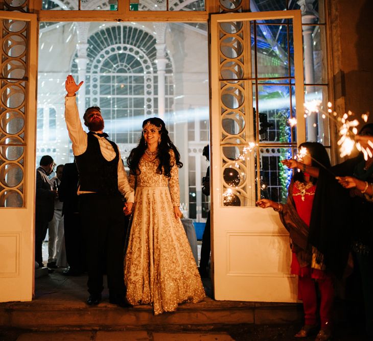 Bride and groom sparkler exit at Syon Park