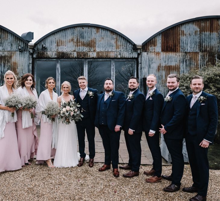 Wedding party photography at barn wedding