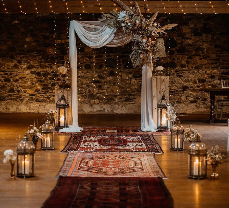 Boho rustic wedding arch with pampas grass