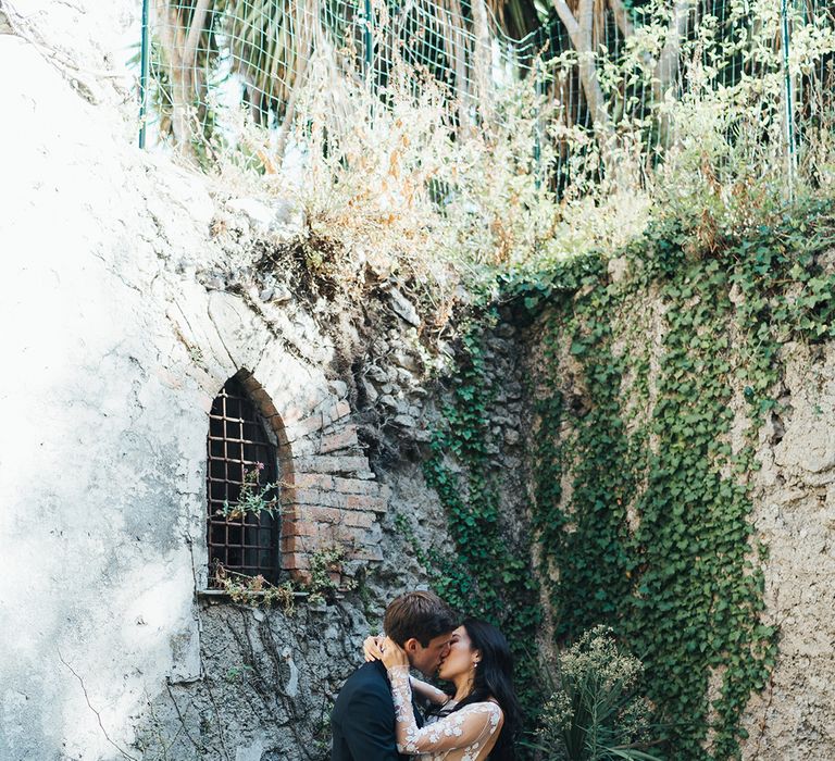 Bride and groom portrait by Miss Gen at Villa Cimbrone wedding in Ravello, Italy