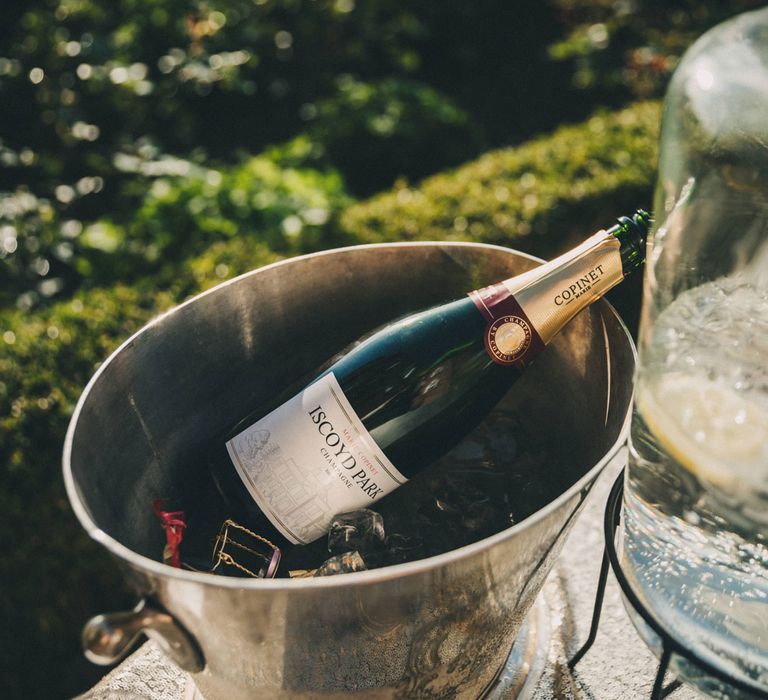 Iscoyd Park champagne in ice bucket at wedding reception