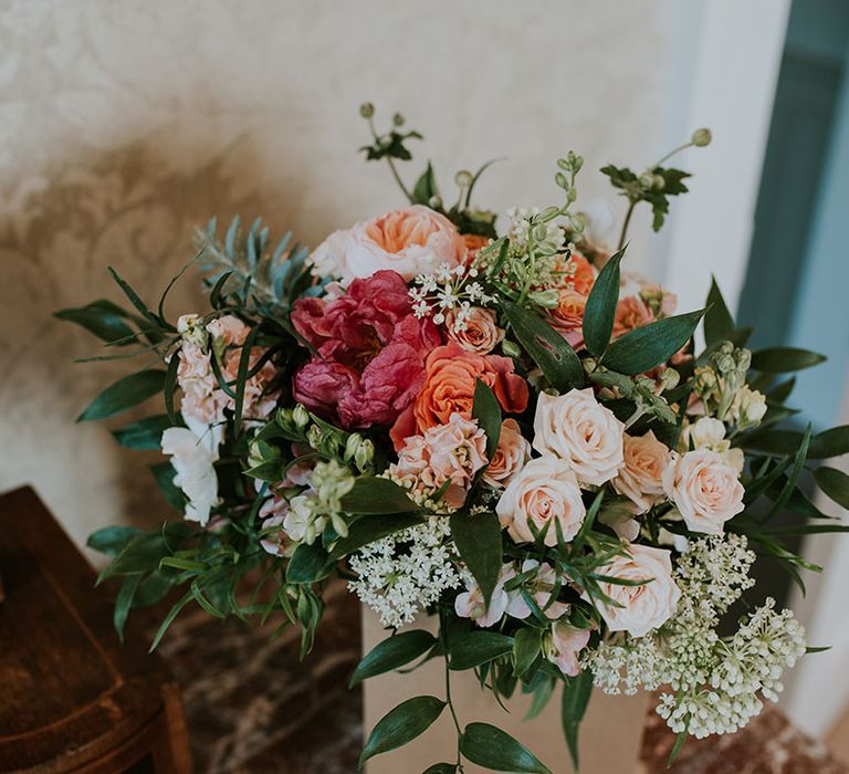 Rose wedding bouquet with white flowers for summer wedding