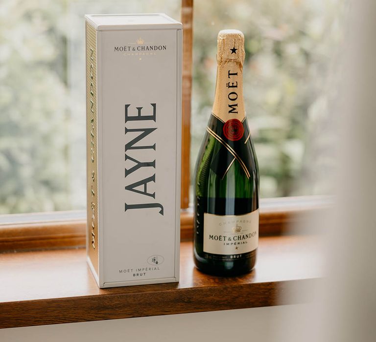 Personalised bottle of Moet to celebrate the wedding 