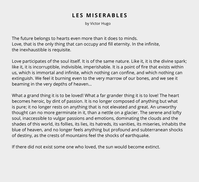 Les Miserables by Victor Hugo wedding reading