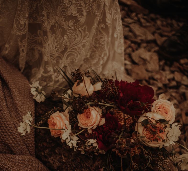 blush wedding flowers at Lake District Elopement wedding