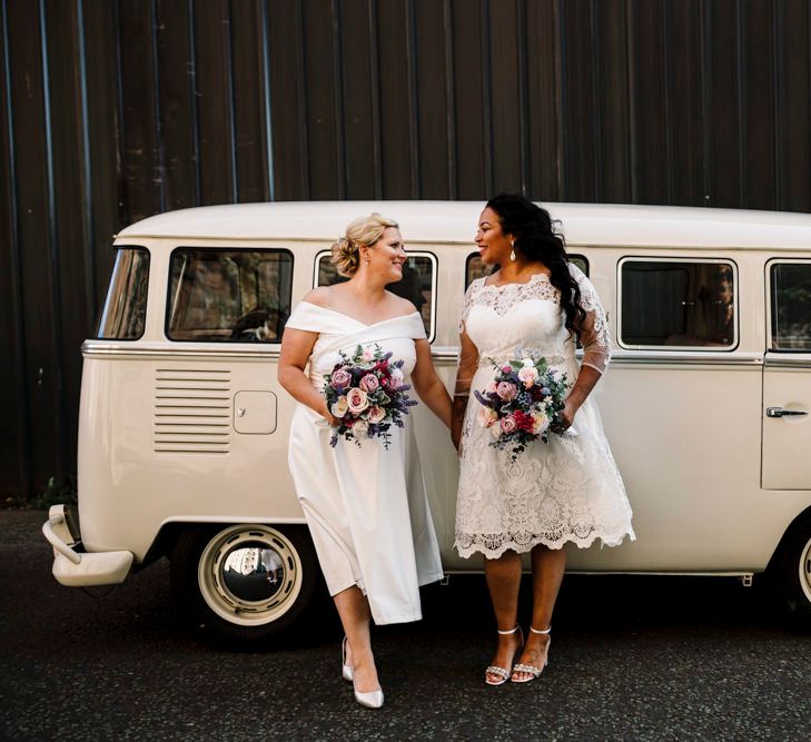 White and pink wedding theme with cream camper van for Liverpool wedding 