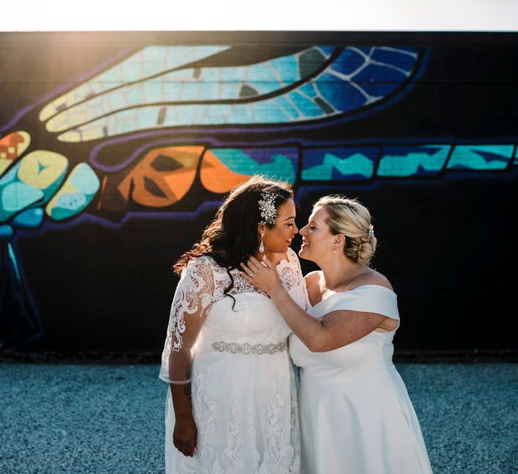 Happy brides at Liverpool wedding 