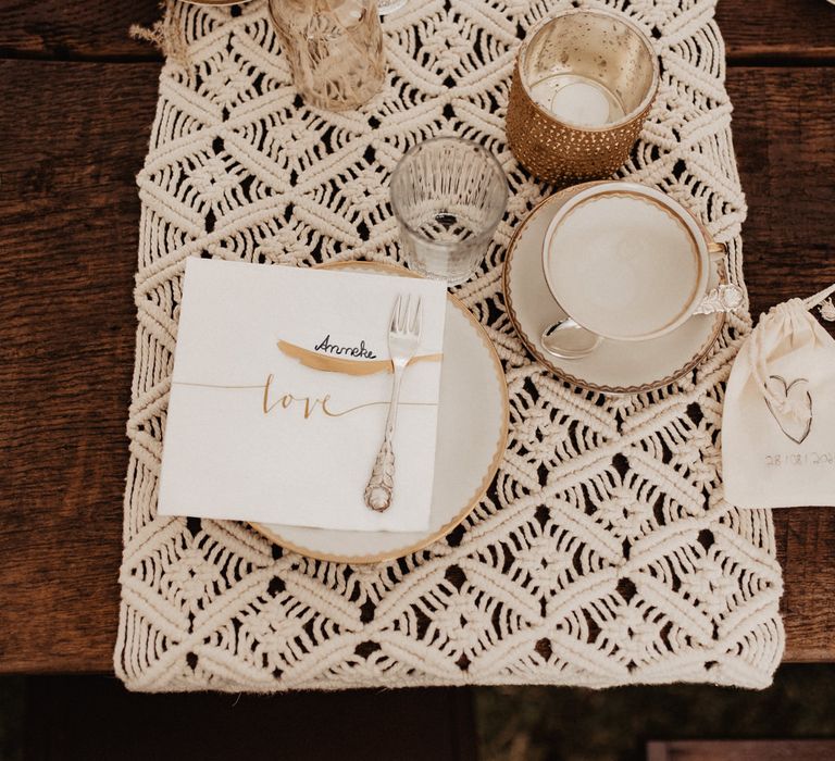 Rustic boho wedding table setting