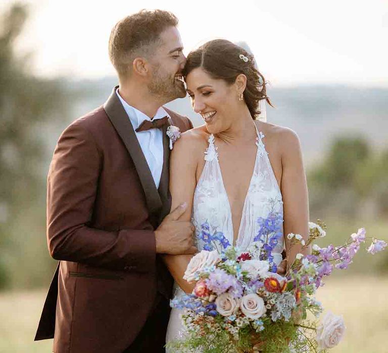 Bride and groom at romantic Italian wedding