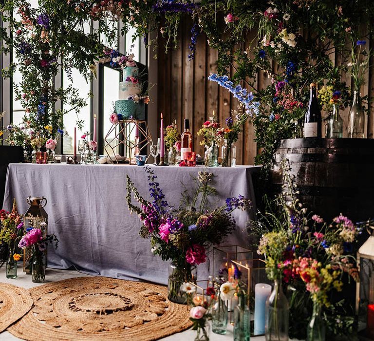 Wildflower wedding decor at Little Wold Vineyard 