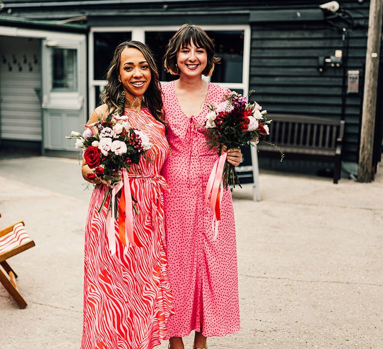 pink mismatched bridesmaid dresses for East Quay Whitstable wedding 