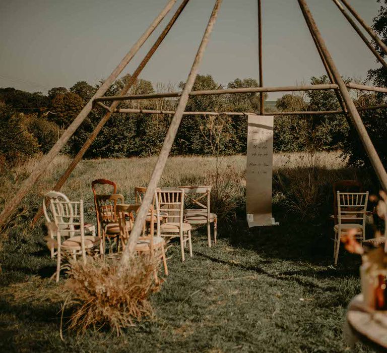 Naked tipi at The Willow Tree in Cambridge for a sustainable wedding