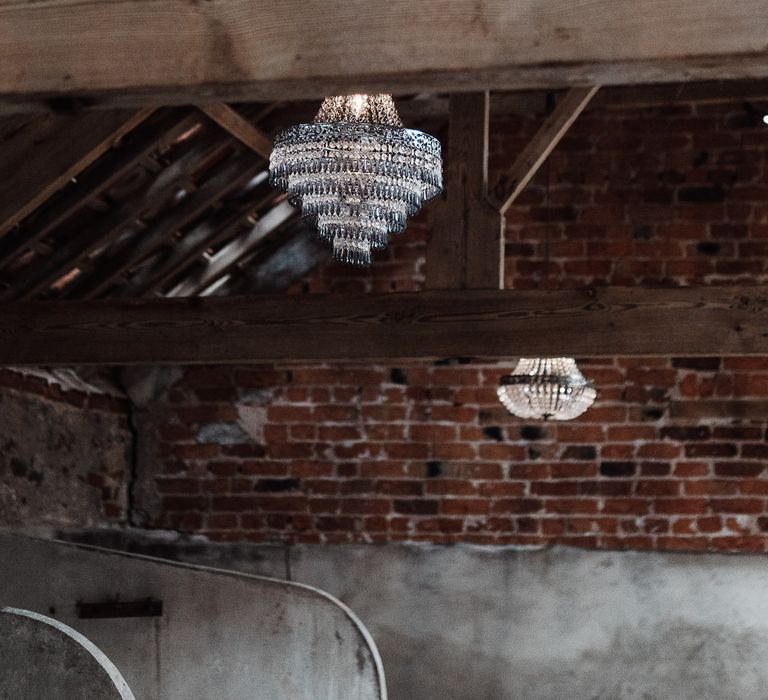 Chandeliers were put up inside the barn for a romantic, luxurious feel