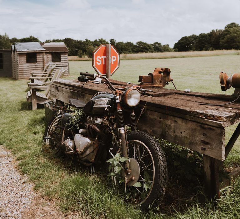 Motorcycle at Osea Island wedding 