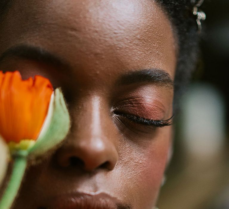 Black bride with subtle wedding makeup 