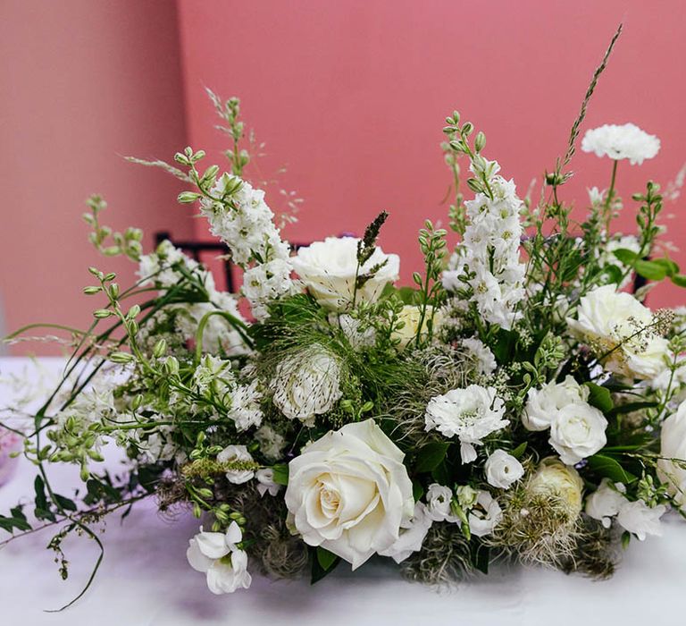 White wedding flower decor arrangement 