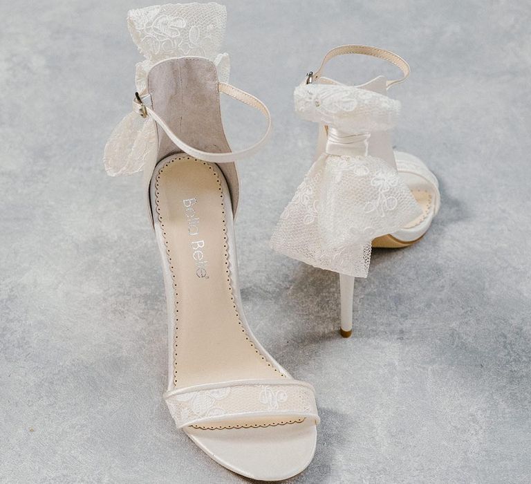 Lace wedding sandals with lace bow on the back of the heels from Heart & Soul Collection 