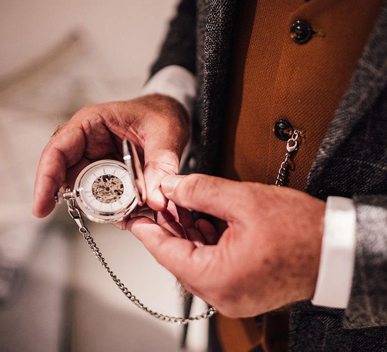 Silver pocket watch groom and groomsman accessory idea and gift idea 