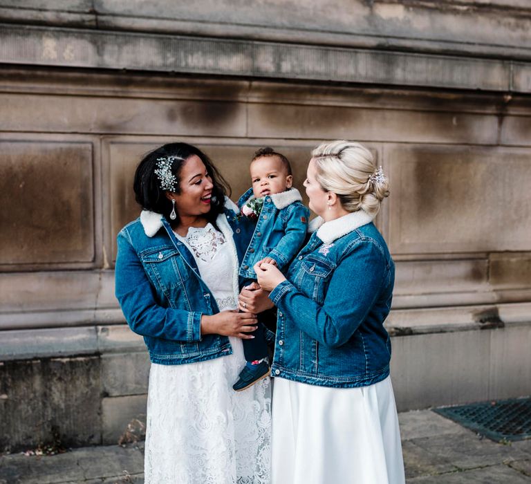 Matching family wedding denim jackets 