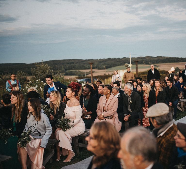 Outdoor wedding ceremony at Les Bonnes joies near Paris, France 