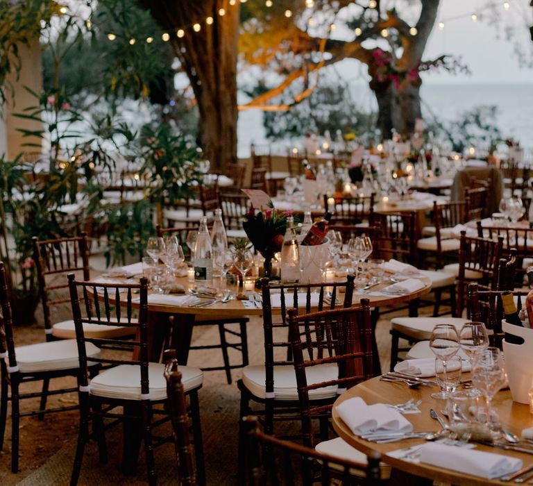 Beautiful outdoor wedding breakfast set up at French villa