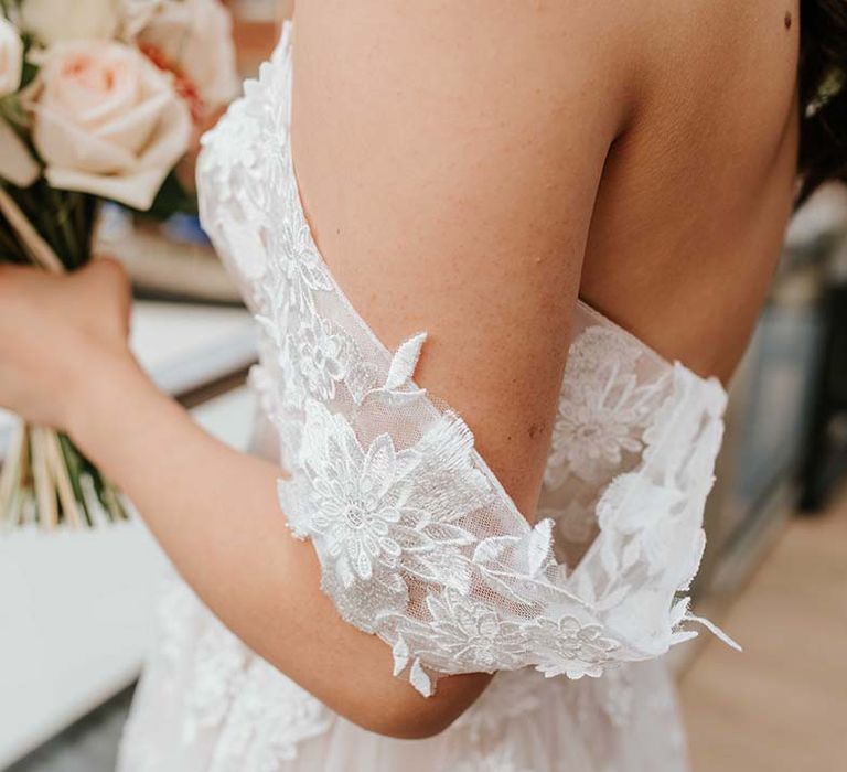 Gorgeous lace flower straps for off the shoulder wedding dress