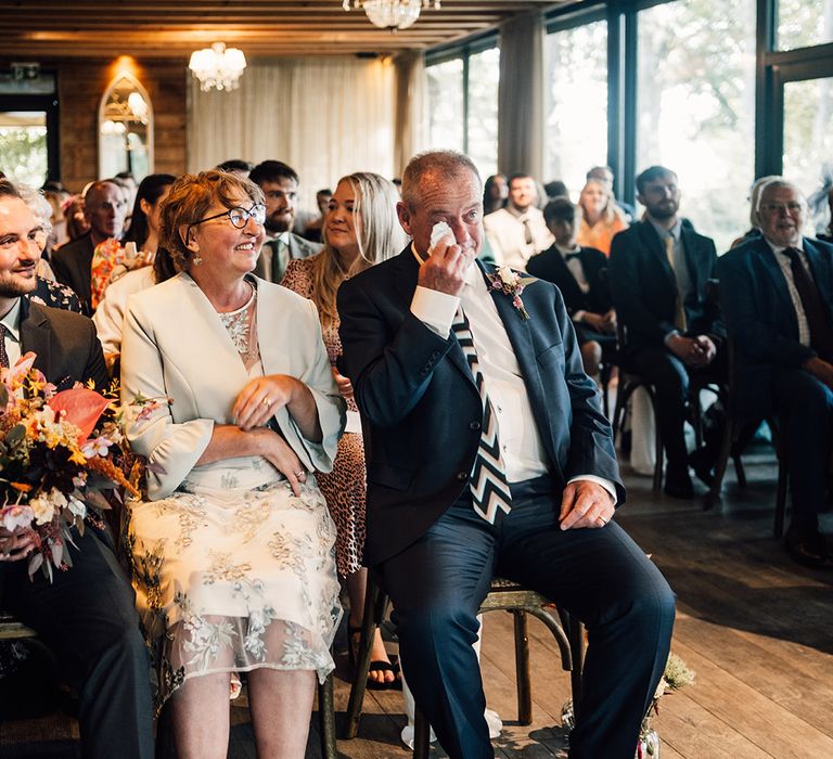 Wedding guests become emotional during wedding ceremony at Shortflatt Tower