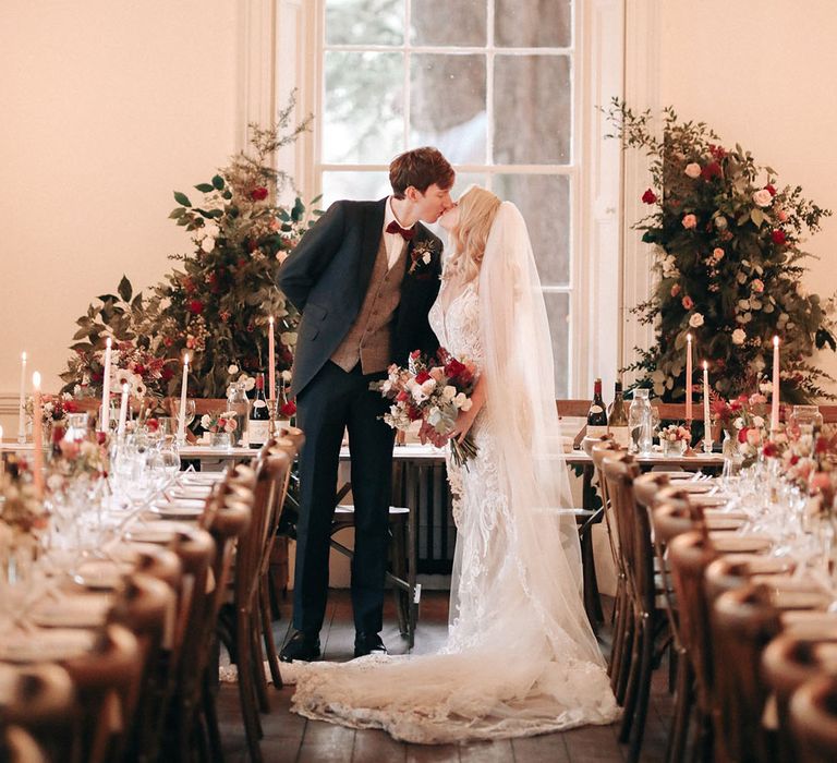 Christmas winter wedding at Aswarby Rectory with festive seasonal wedding flowers 