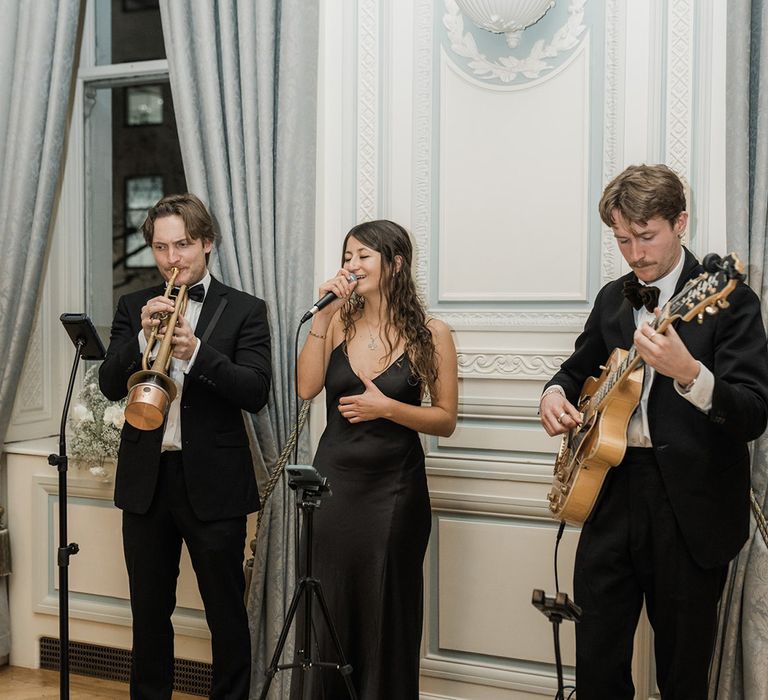 Wedding band, Juniper Jazz, playing at wedding reception 