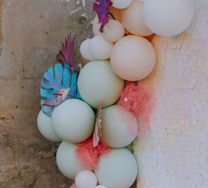 pastel coloured balloon installation