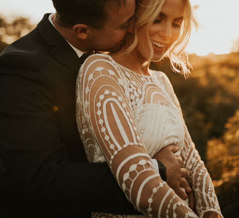 Romantic wedding photography during sunset 