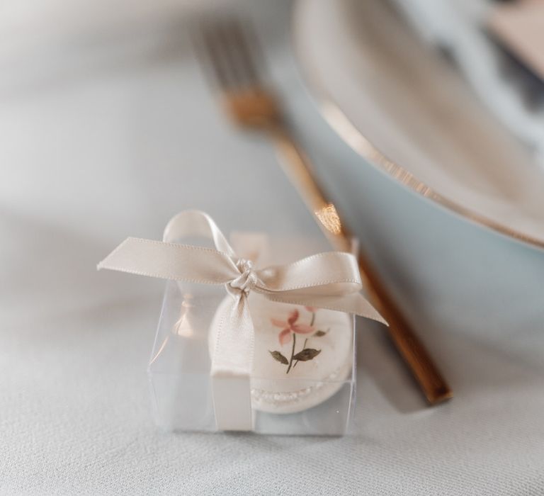 Single macaroons were used as romantic wedding favours