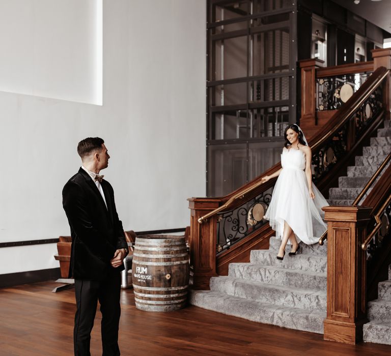 Bride & groom see each other for the first time on the morning of their wedding day