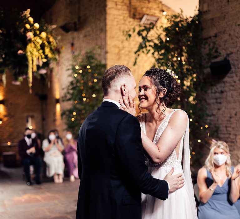 Bride in Riley dress Made With Love Bridal gown with Watteau train