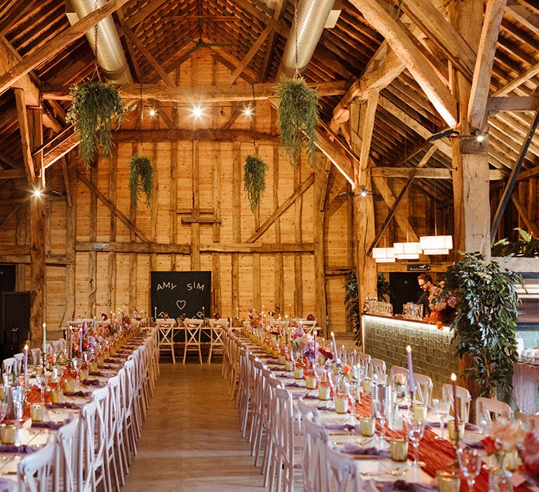 Sandon Manor barn wedding breakfast with pastel decor 