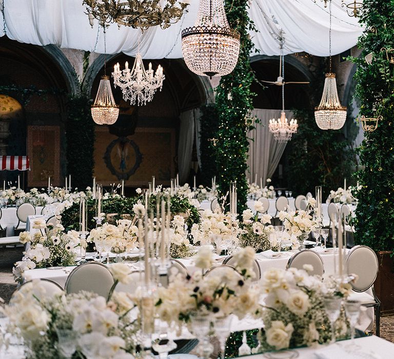 Enchanting white wedding theme for Italian castle wedding with Jewish traditions 