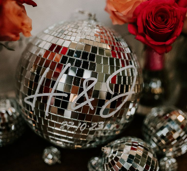 Personalised disco ball wedding decorations