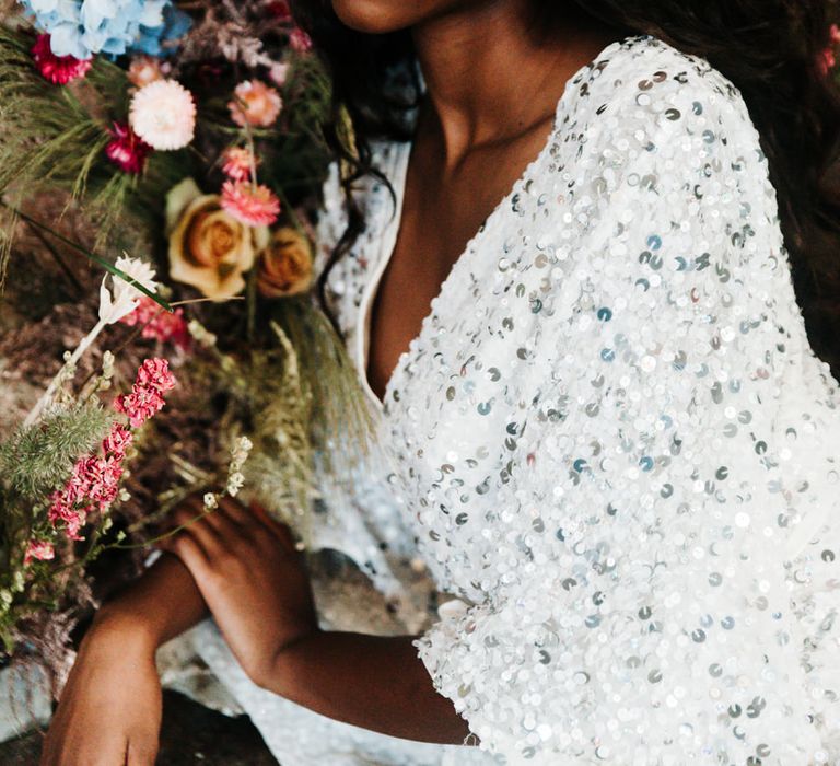 black bride in stylish headdress 