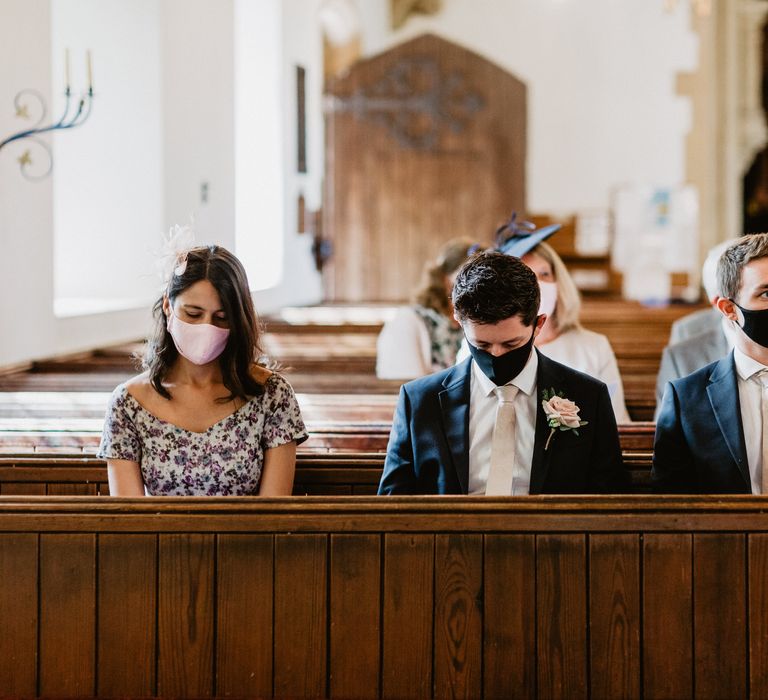 Wedding party during church ceremony