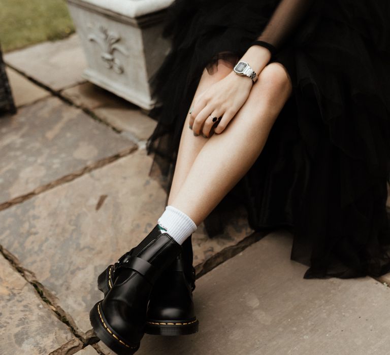 Bride wearing Dr. Martens with white socks