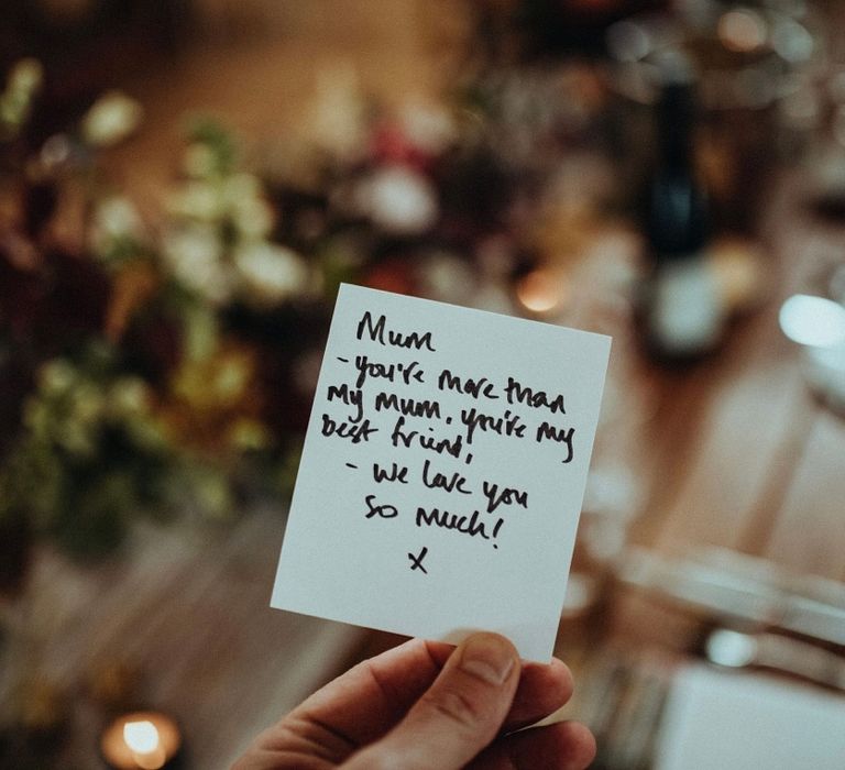 Note to brides mum on her wedding day