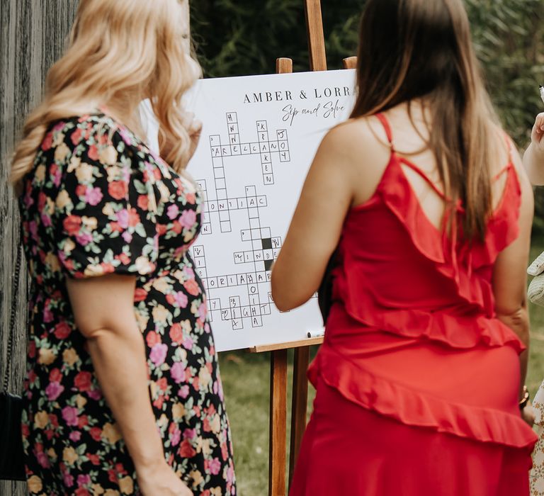 Sip and solve wedding game sign for guests to solve and entertainment 